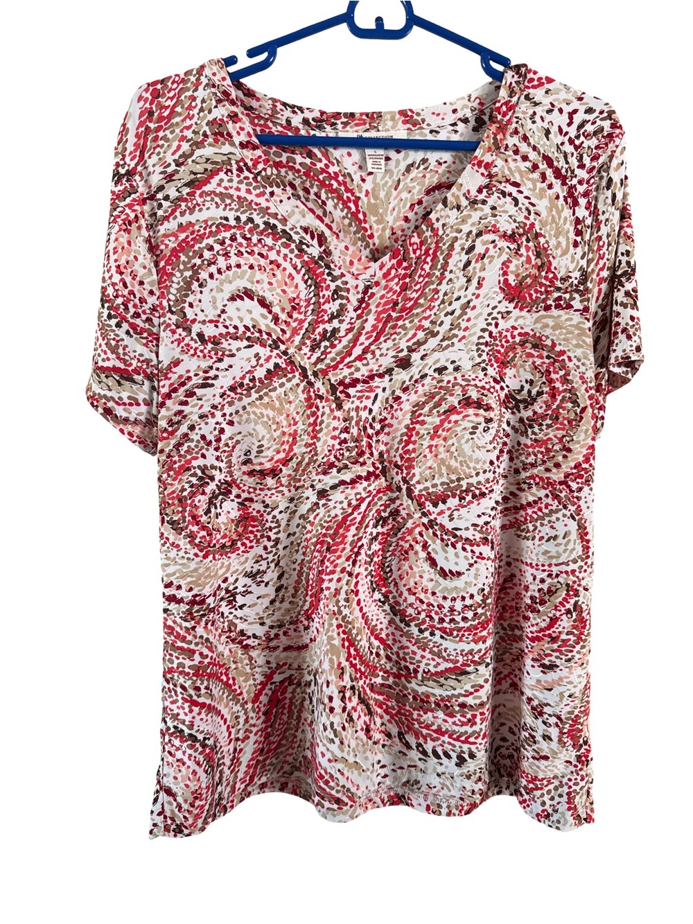 Bundle!! JM Collection Blouse Size L Red White Abstract and JM Brown Beige Print